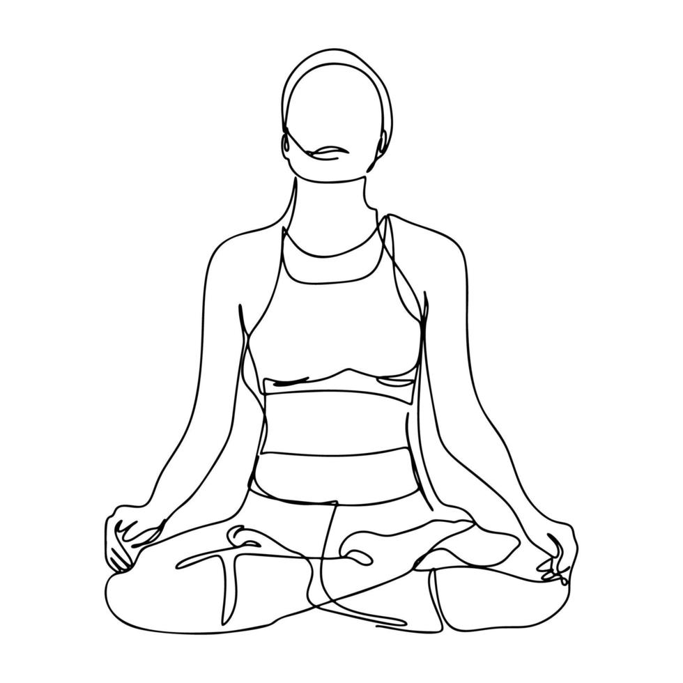 One Line Drawing, Single Continuous Line Sketch Woman Female Doing Yoga vector