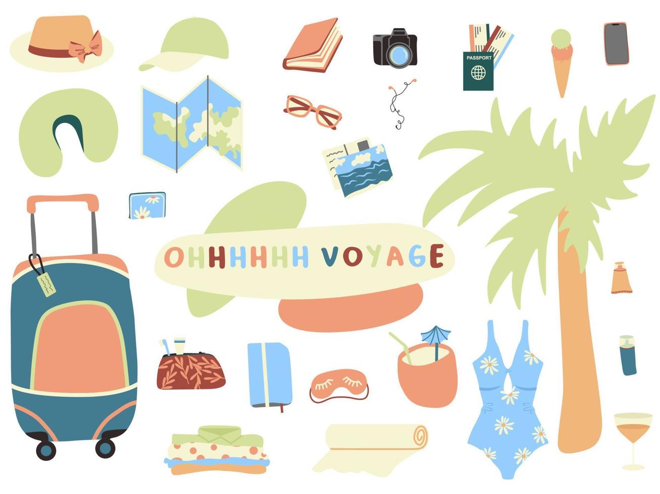Voyage Traveling Summer Vacation Bundle of vector illustrations