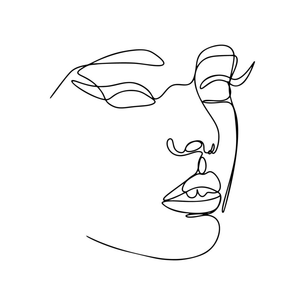 One Line Drawing, Single Continuous Line Sketch Woman Female Face vector