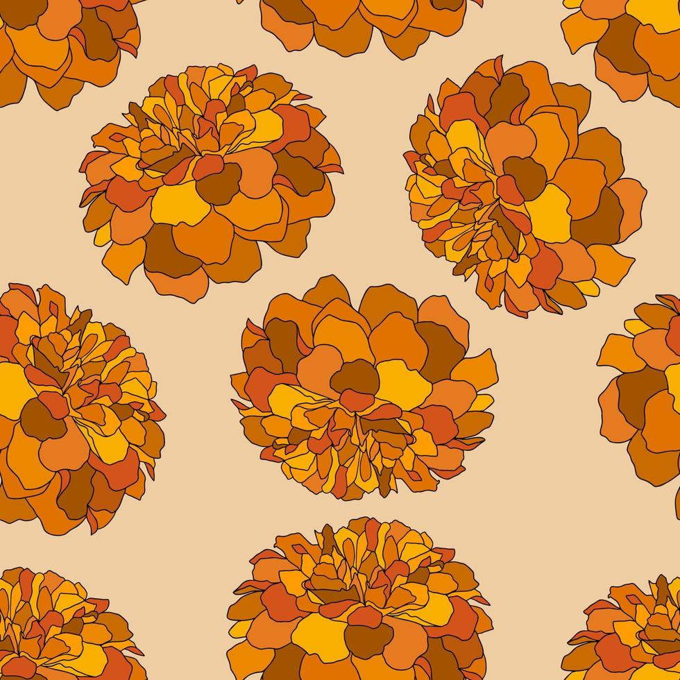 Retro Tagetes Flowers, Floral Seamless Pattern Background vector