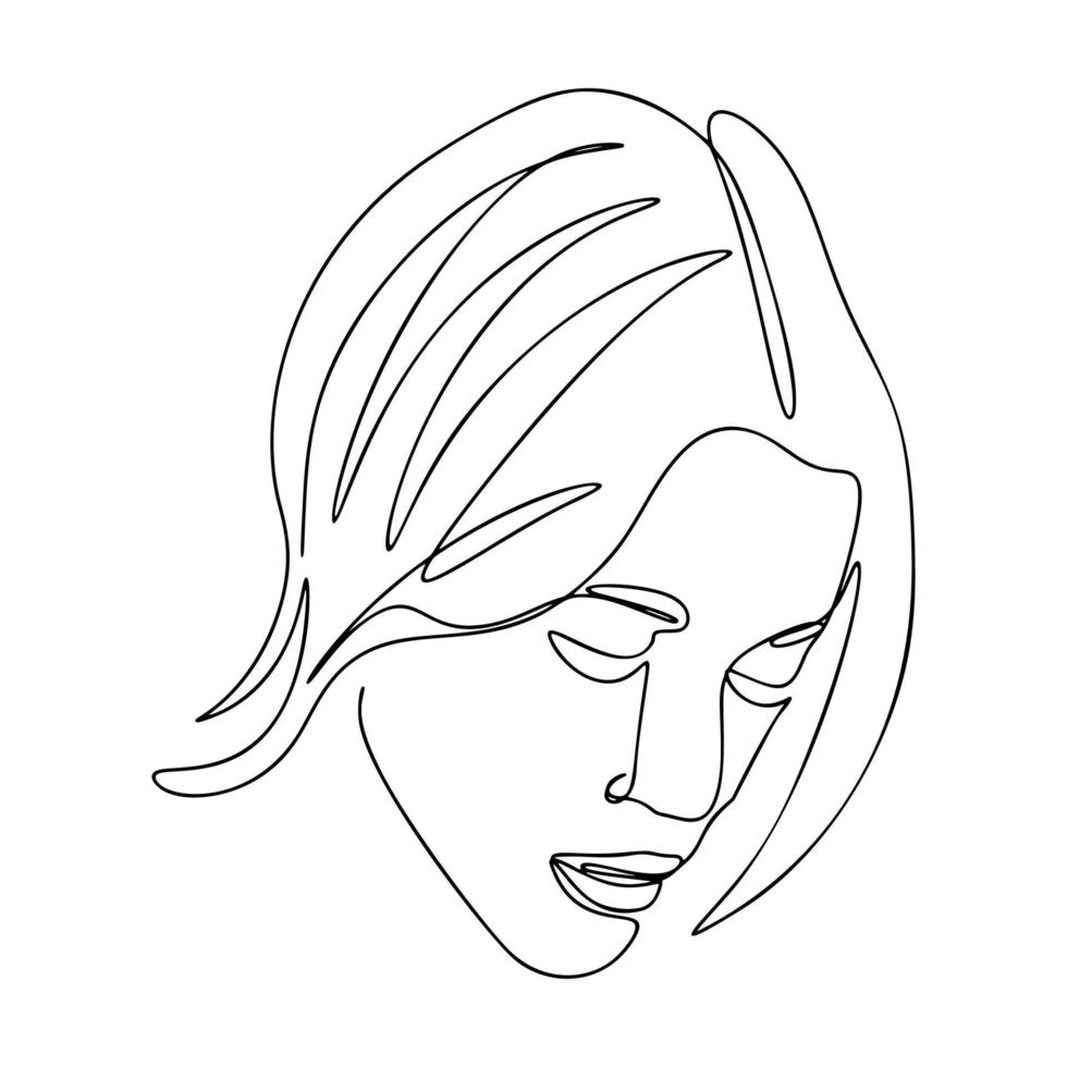 One Line Drawing, Single Continuous Line Sketch Woman Female Face vector
