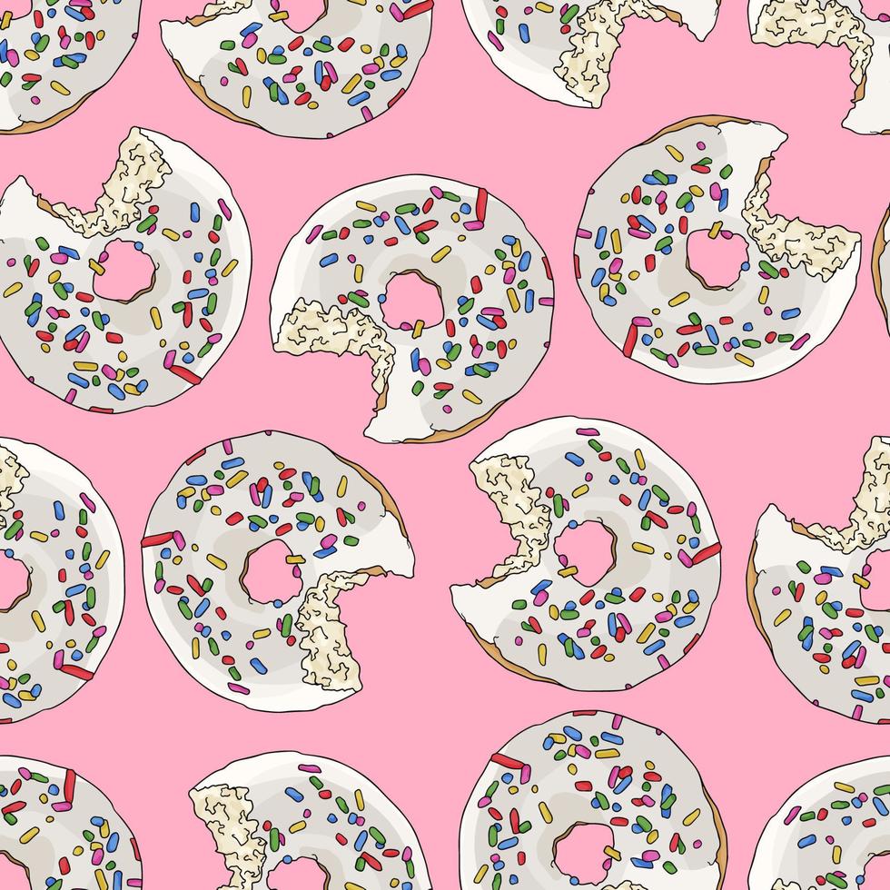 Donut with colorful sprinkles seamless pattern background vector