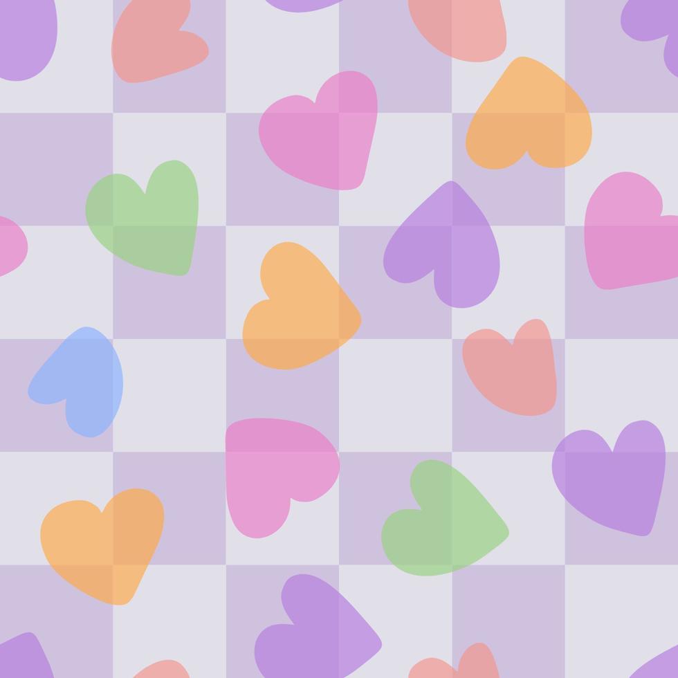 plaid retro lavanda patrón 70s corazones patrón sin costuras vector