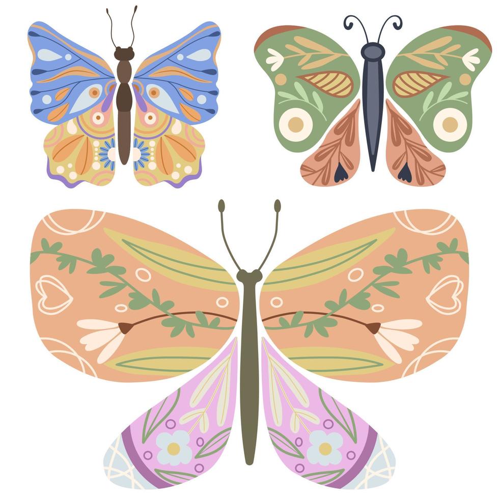 conjunto de ilustración de mariposas dibujadas a mano vector