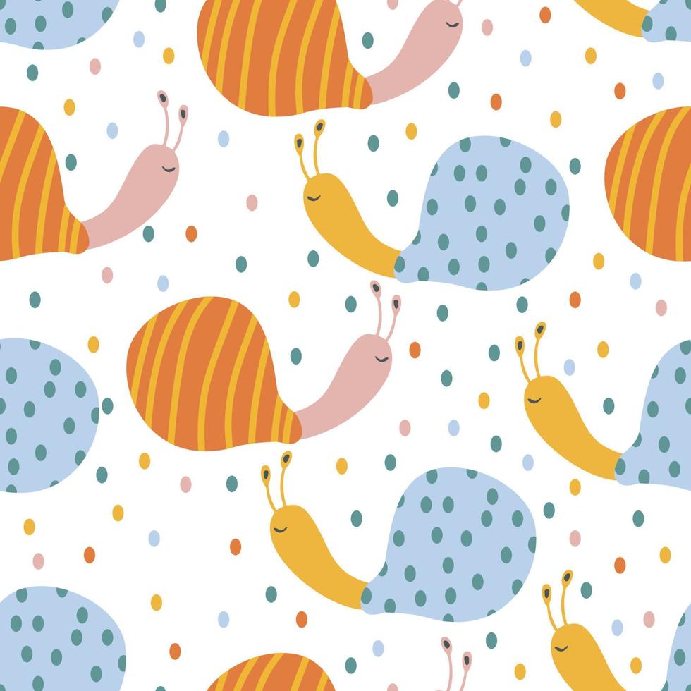 Snails Cute Kids Modern Abstract Seamless Pattern vector