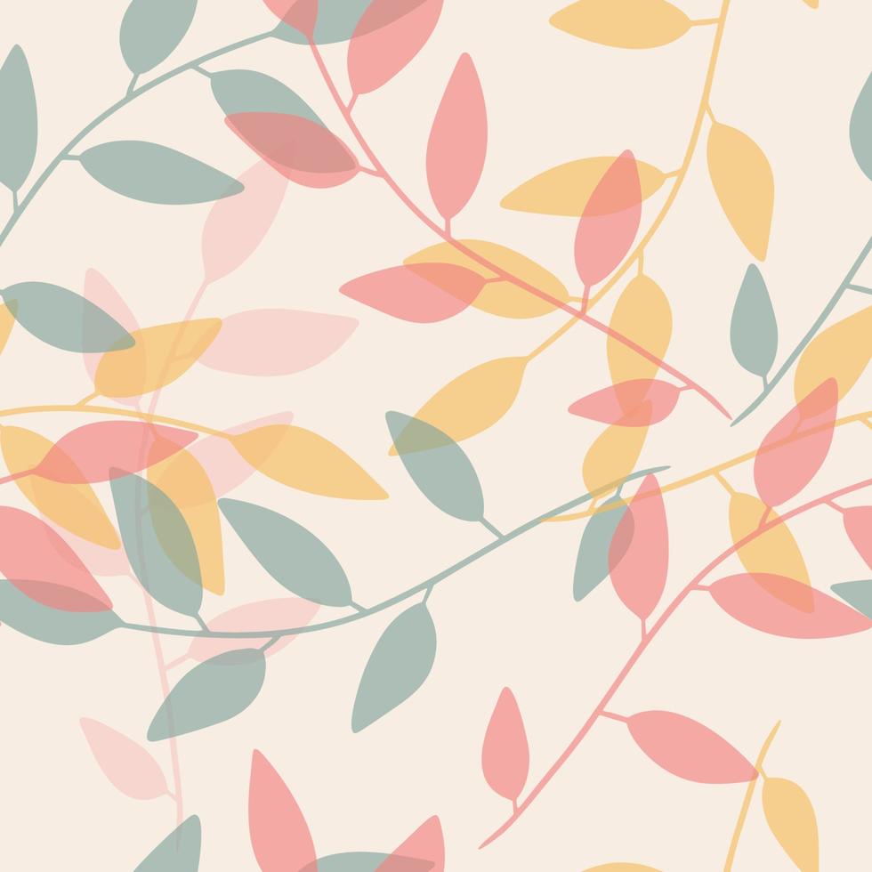 Pastel colors modern leaves branches seamless pattern vector