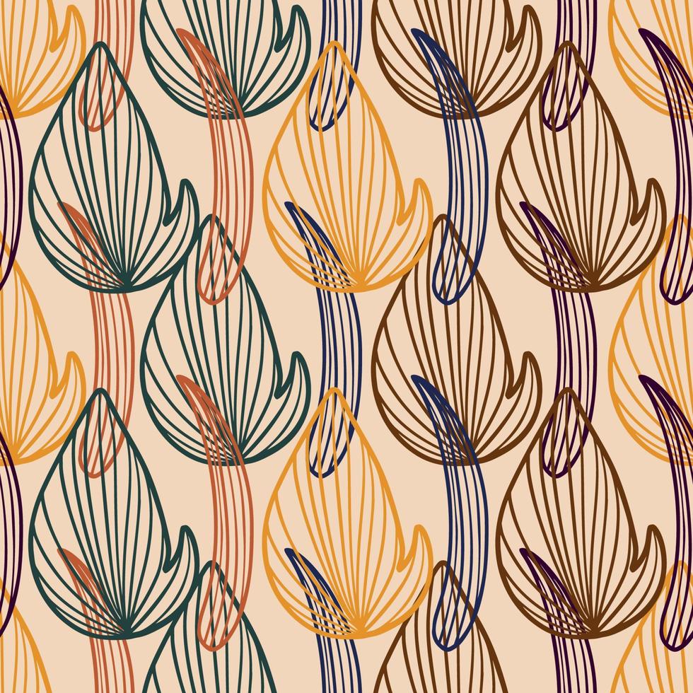 Abstract Leaves Sketch Hand Drawn Line Seamless Pattern vector