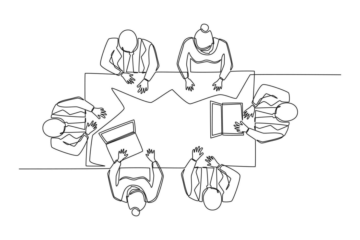 un dibujo de una sola línea. diversos empresarios en una reunión. trabajo en equipo unido para lograr el éxito. vector de diseño de dibujo de línea continua de concepto.