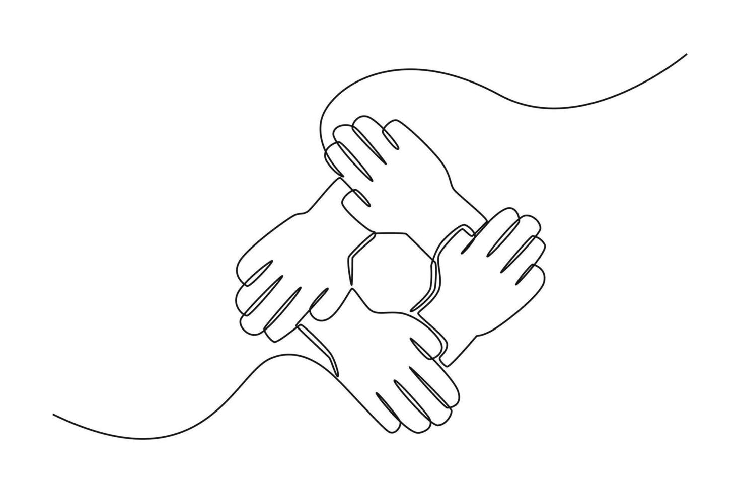 One single line drawing. Ring of Hands Teamwork. Teamwork united to achieve success. Concept continuous line draw design vector. vector
