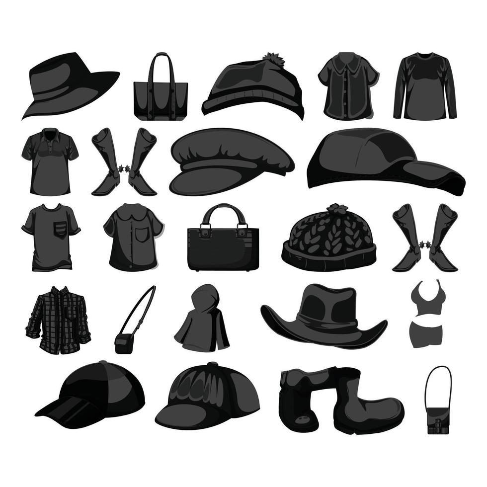 Set of fashion outfits and accessories on white background vector