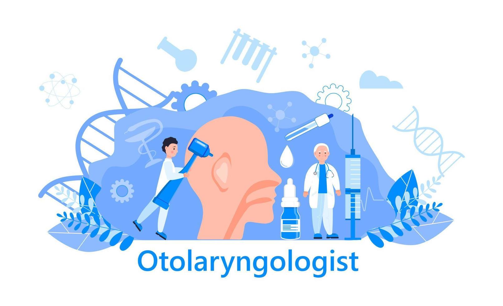 Otolaryngologist concept vector for medical app, landing page. Ear and nose doctors treat patients. World Deaf Day in last Sunday of September.