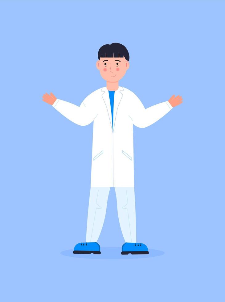 Doctor vector isolated for web, app. Therapist, surgeon, scientist are shown in cartoon style. Nurse is helping. Medical stuff illustration. wears a mask and writes medical history.
