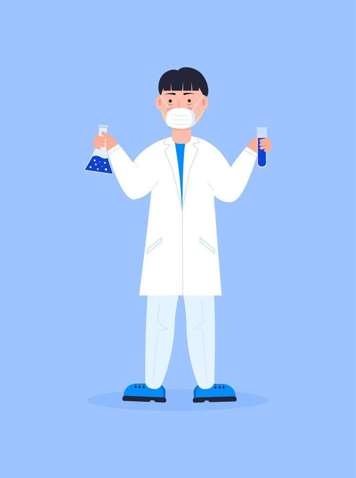 Doctor vector isolated for web, app. Therapist, surgeon, scientist are shown in cartoon style. Nurse is helping. Medical stuff illustration. wears a mask and writes medical history.