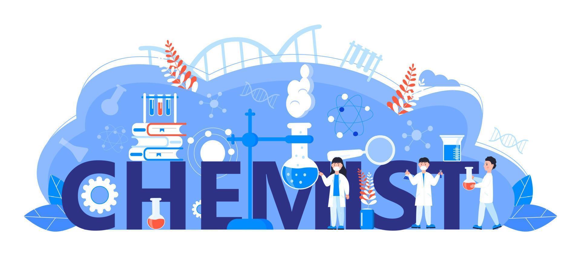 Chemist online learning concept. Biological technology, biotechnology science vector. Scientists study microorganisms in microscope. Medical research illustration for homepage, horizontal banner. vector