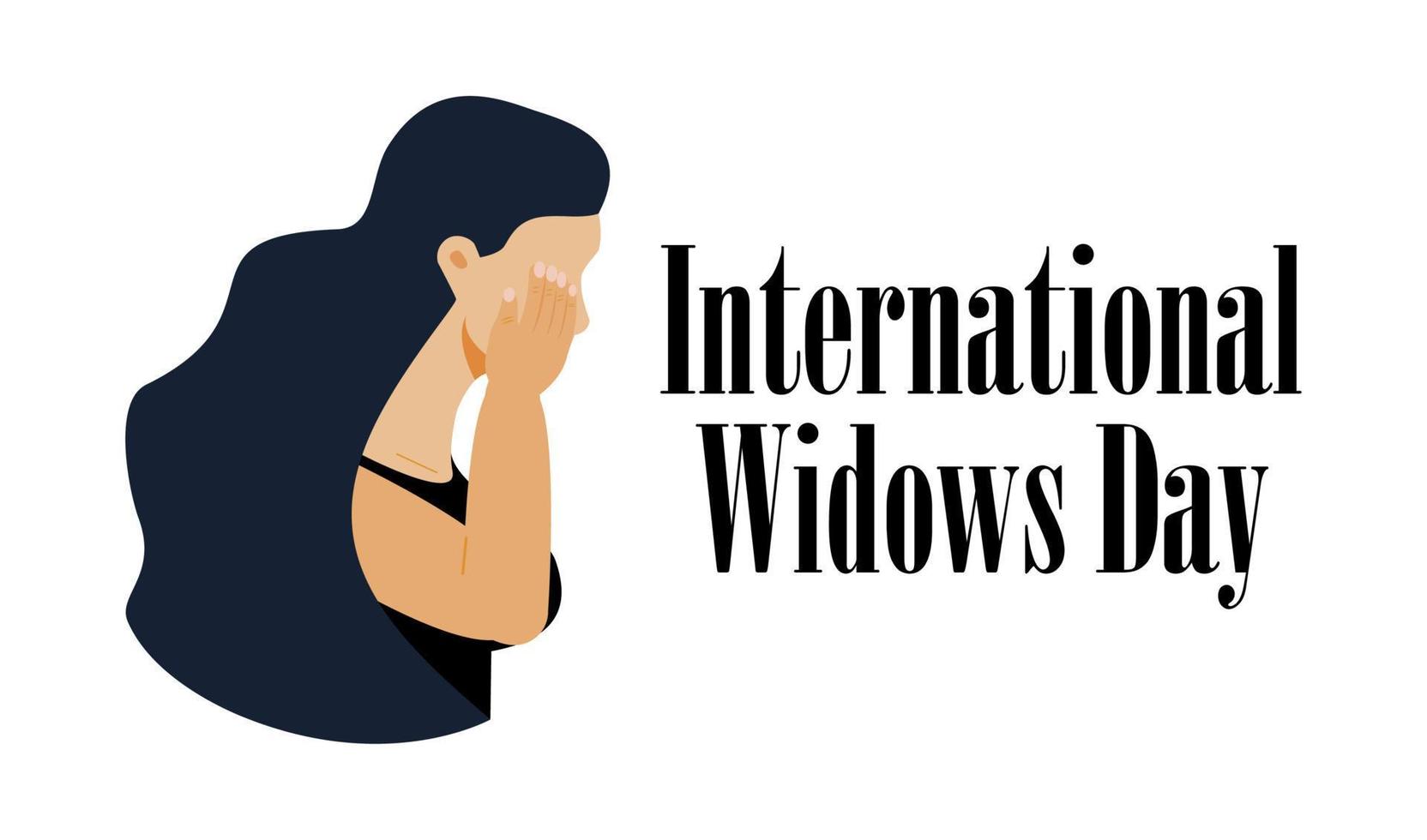 International Widows Day is a global awareness day that takes place annually on 23rd June. Woman is crying, in depression. Social banner vector for web, flyer, apps.
