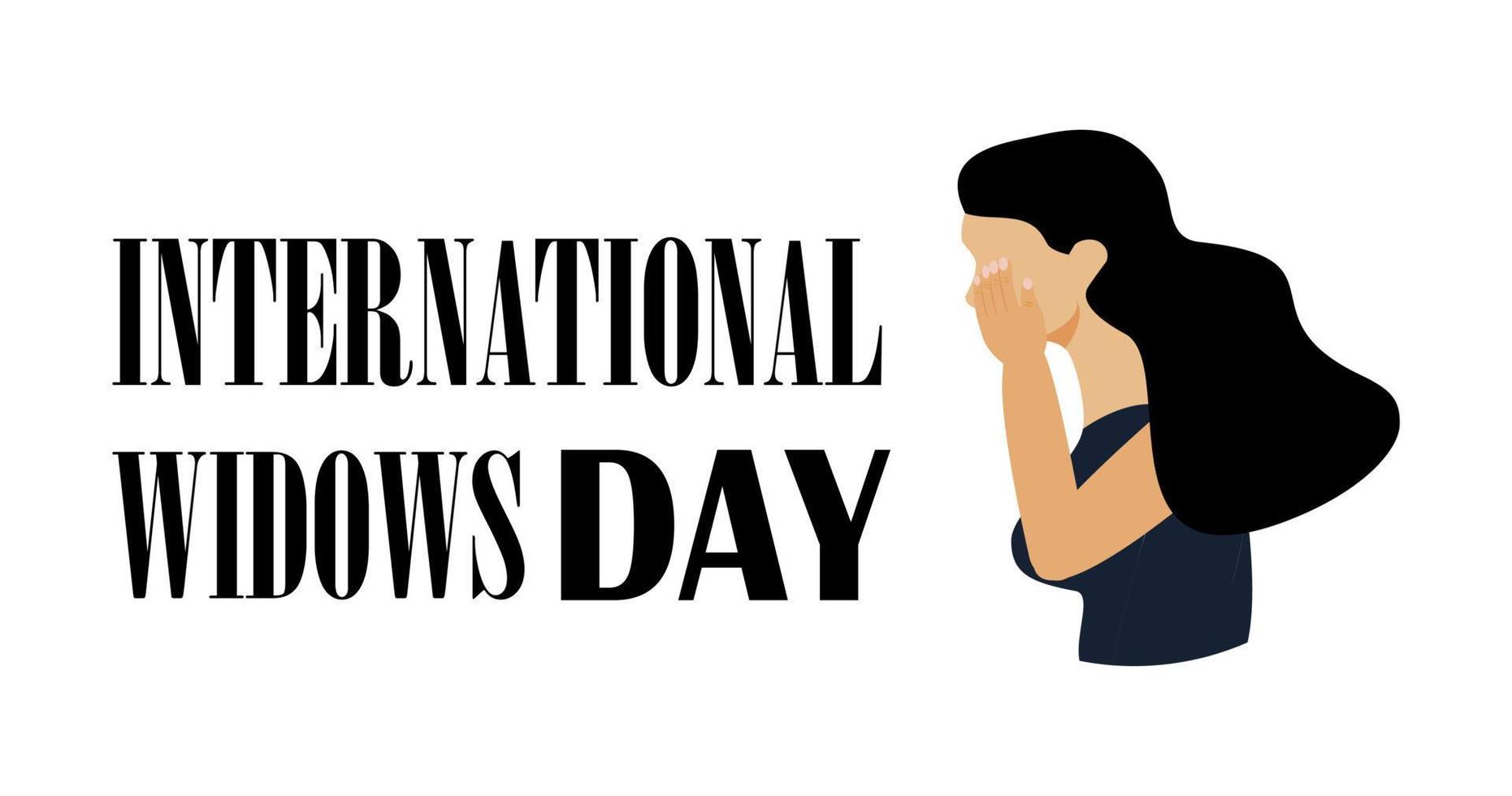 International Widows Day is a global awareness day that takes place annually on 23rd June. Woman is crying, in depression. Social banner vector for web, flyer, apps.