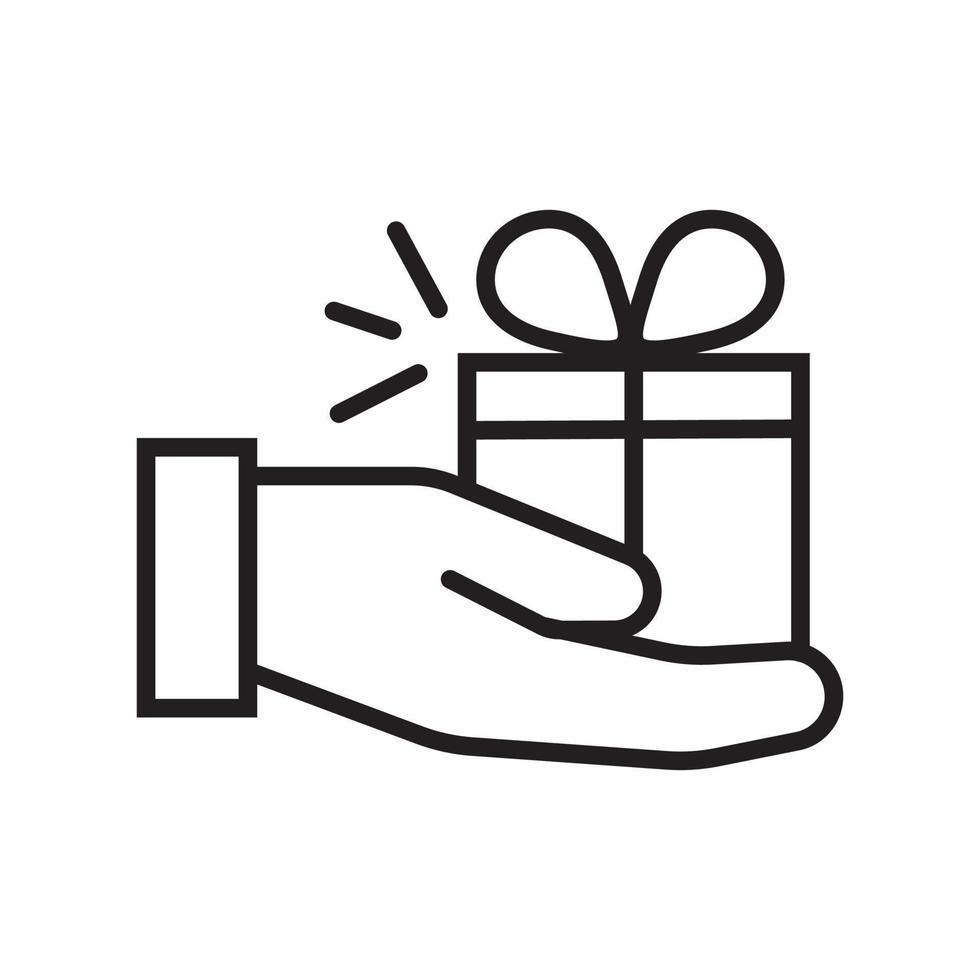 Gift icon vector in simple outline style. Sign of the gift box. The package is tied with a bow. Online donation for illustration. The online store distributes prize.
