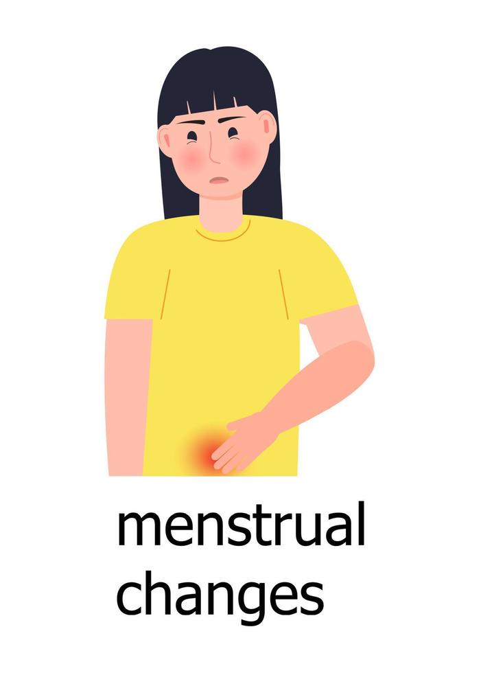 vector de icono de dolor menstrual. la niña tiene dolor en la parte inferior del abdomen. endometriosis, concepto de problemas disfuncionales del endometrio.