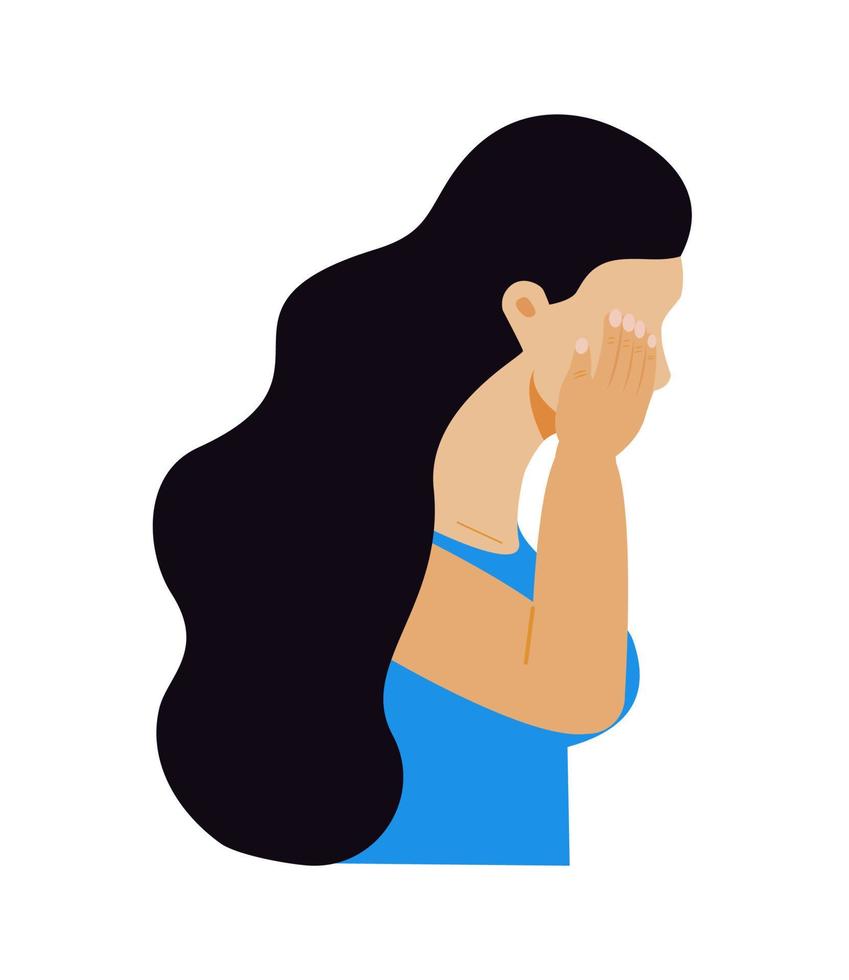 Crying girl concept vector. Victim scene in society. Stressed person in shame. Cartoon illustration of accusation in life, depression in work, in school. World day Bullying Prevention vector