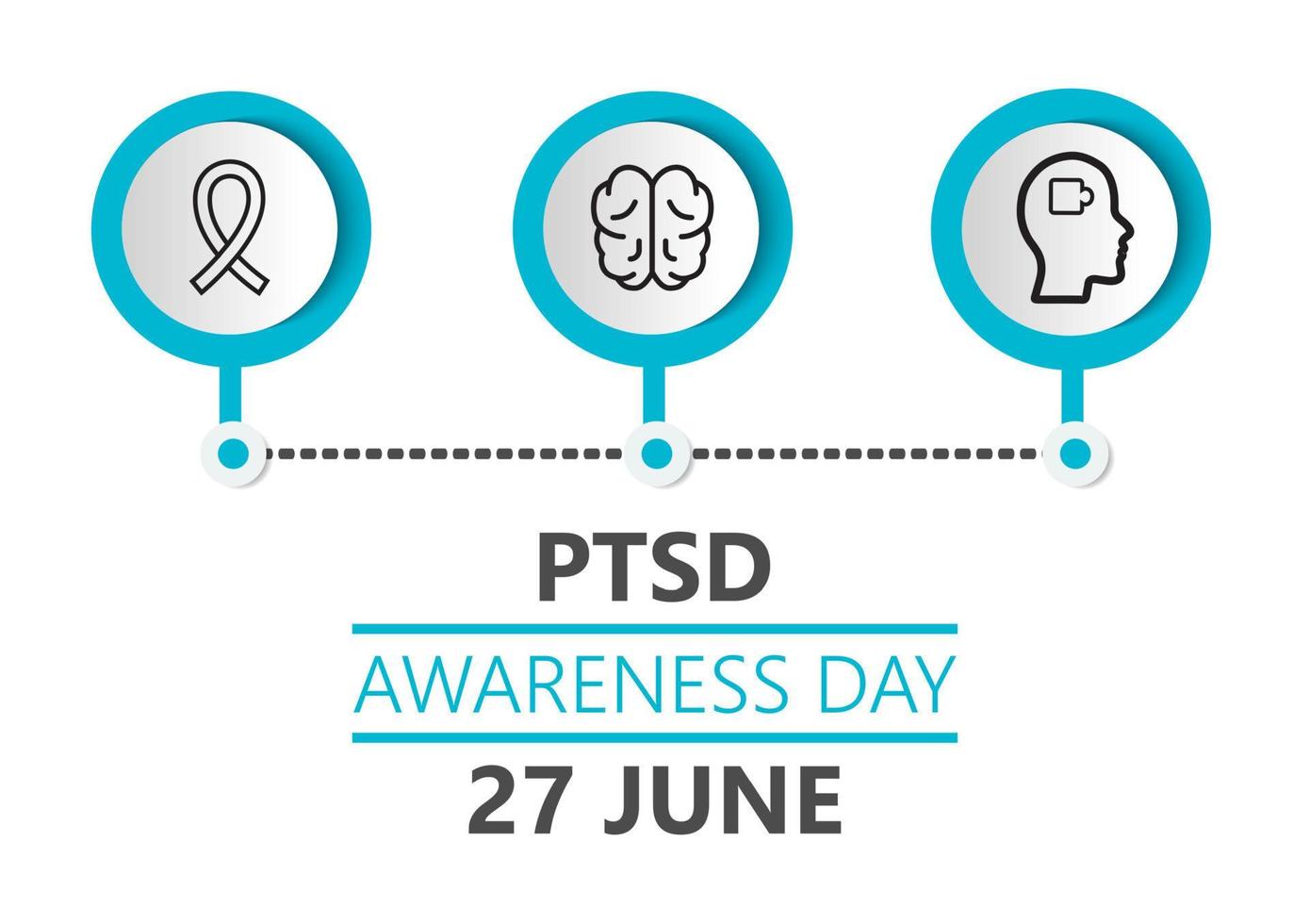 Post traumatic stress disorder awareness day is celebrated in 27 June. PTSD month vector for poster, banner, web, app. Mental health and depression icon.