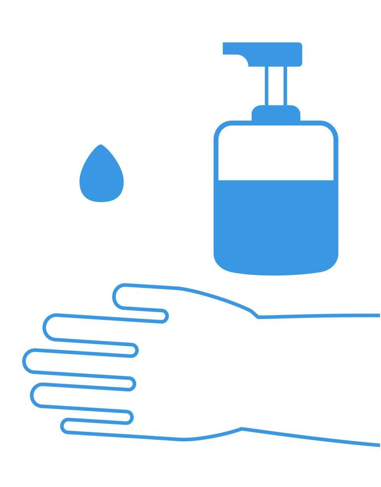 vector de lavado de manos. dispensador de higiene, control de infecciones contra resfriados, gripe, corona-virus. aplicaciones de desinfectante o jabón líquido en un estilo simple.
