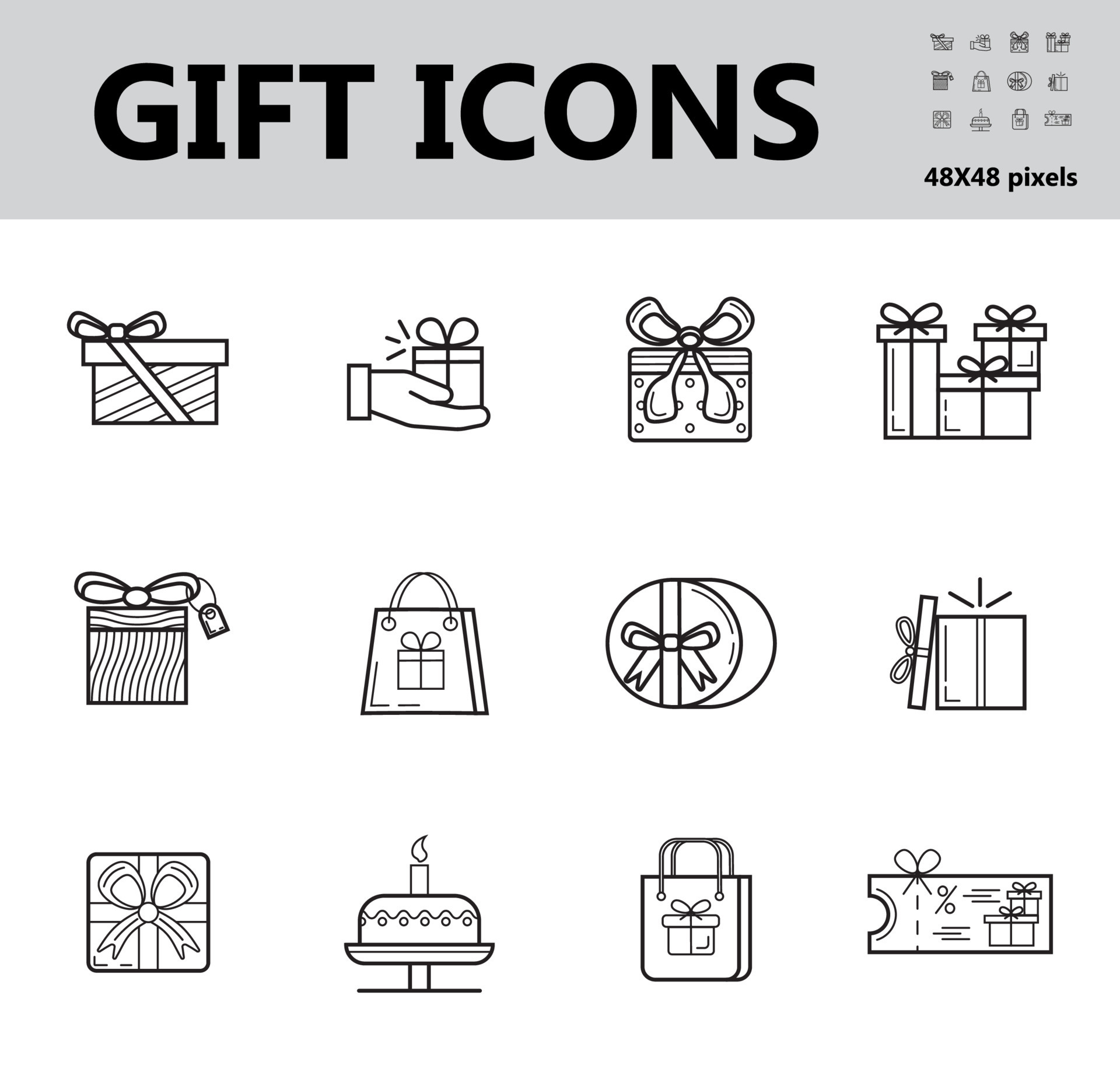 gifts icon, packaging icon, catalog icon, menu icon, shop icon