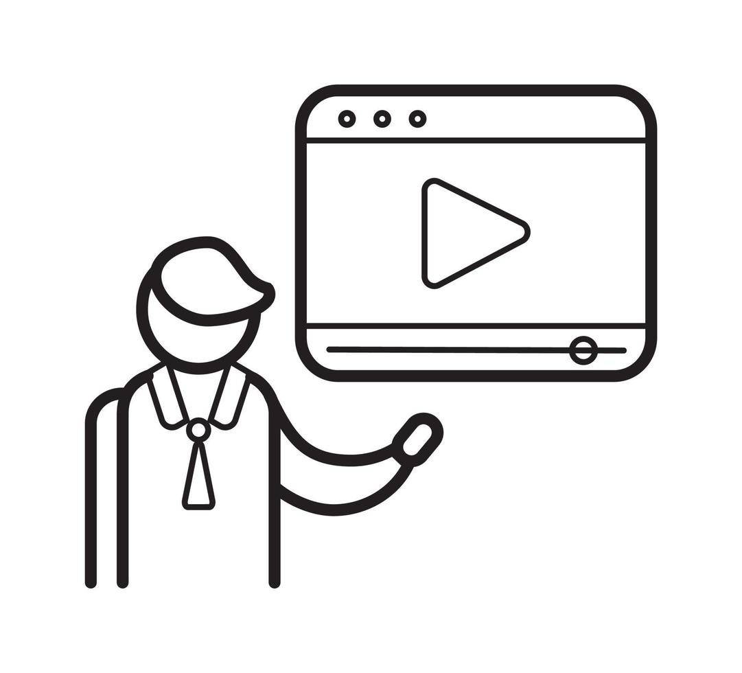Video blogger symbol in outline style. Blogging icon vector to use in web and mobile app. Video content, broadcasting for blog. Online webinar