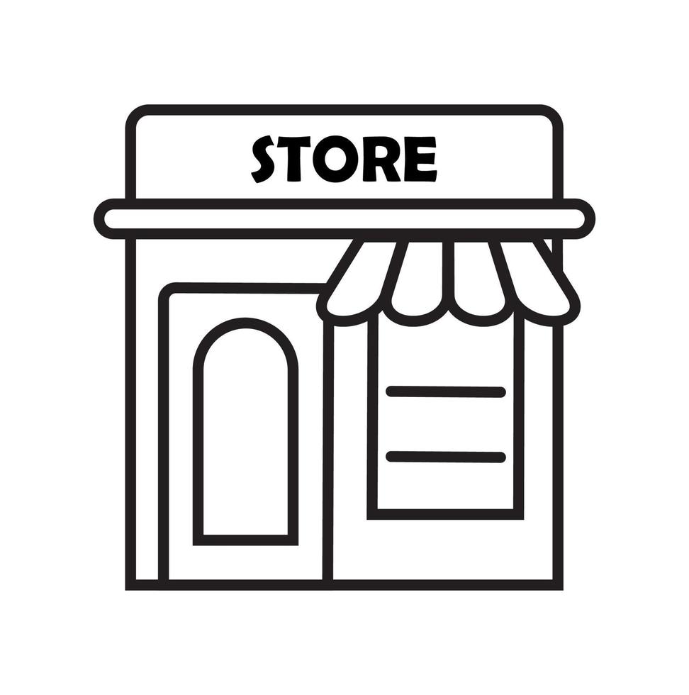 tienda, vector de icono de tienda. mini-mercado, símbolo de compras en estilo de esquema. venta, personalización y compra de carteles para el sitio web. comestibles, almacenamiento, ilustración de entrega. venta al por menor, envío