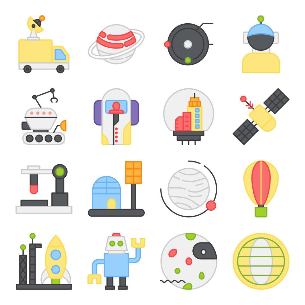 paquete de iconos planos robóticos vector