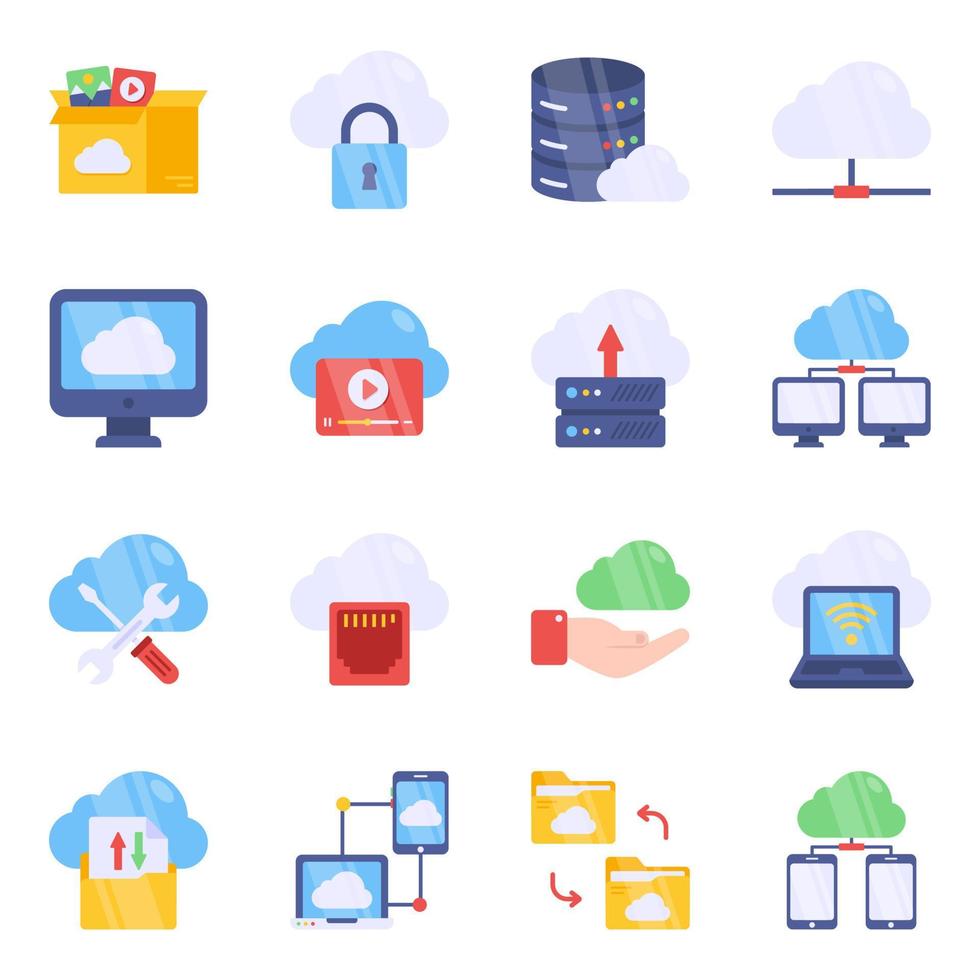 Pack of Cloud Computing Flat Icons vector