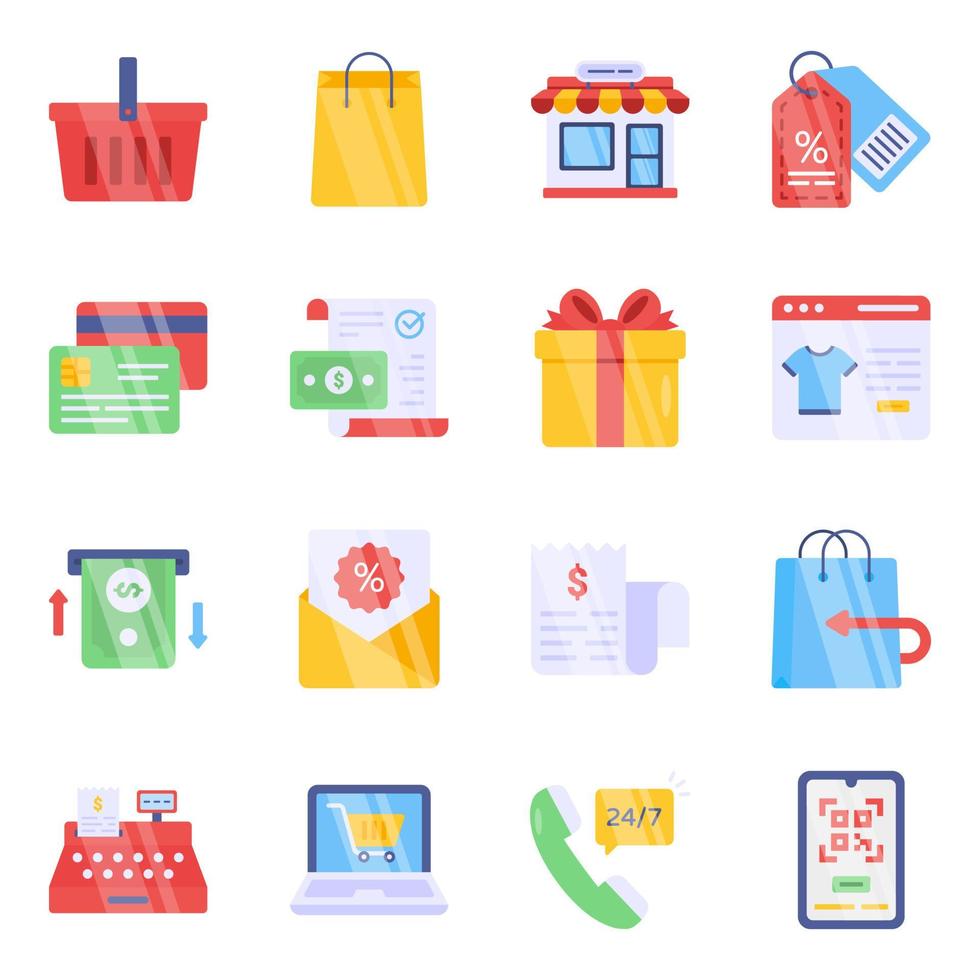 Pack of Shopping Flat Icons vector