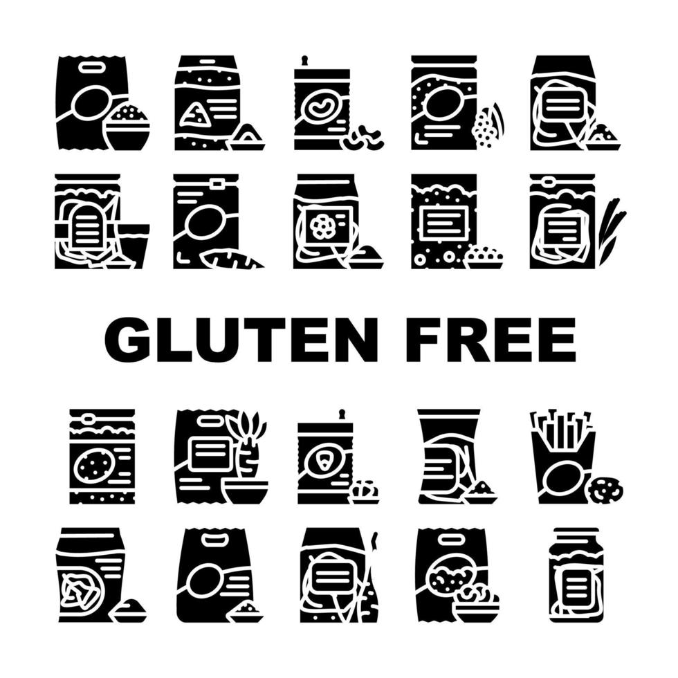 Gluten Free Products Collection Icons Set Vector