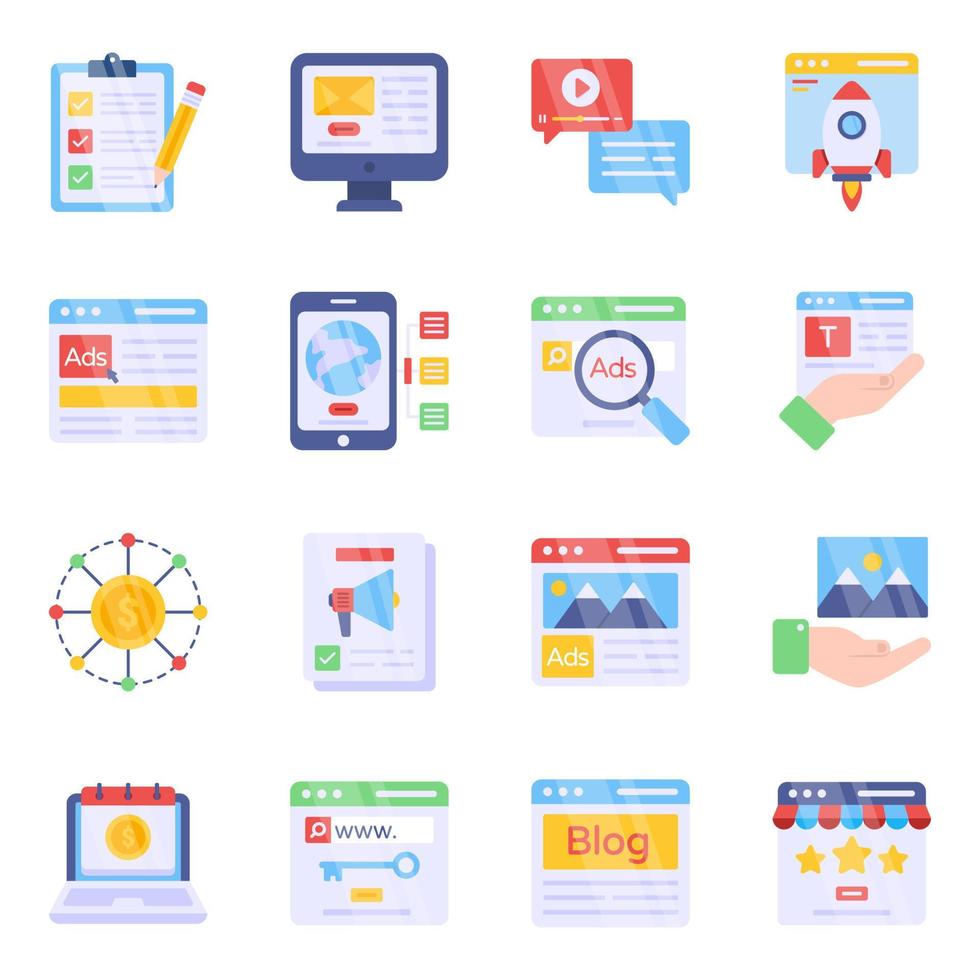 Pack of Marketing Flat Icons vector