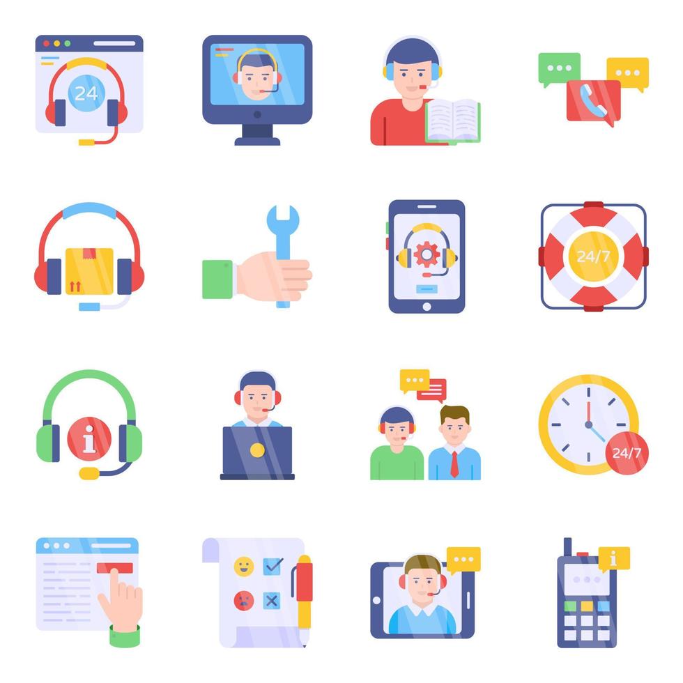 Pack of Service and Support Flat Icons vector