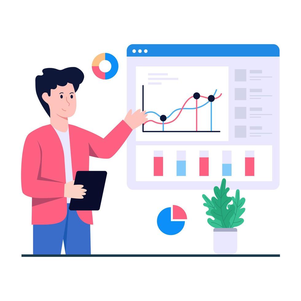Conceptual illustration of data analyst, flat design vector