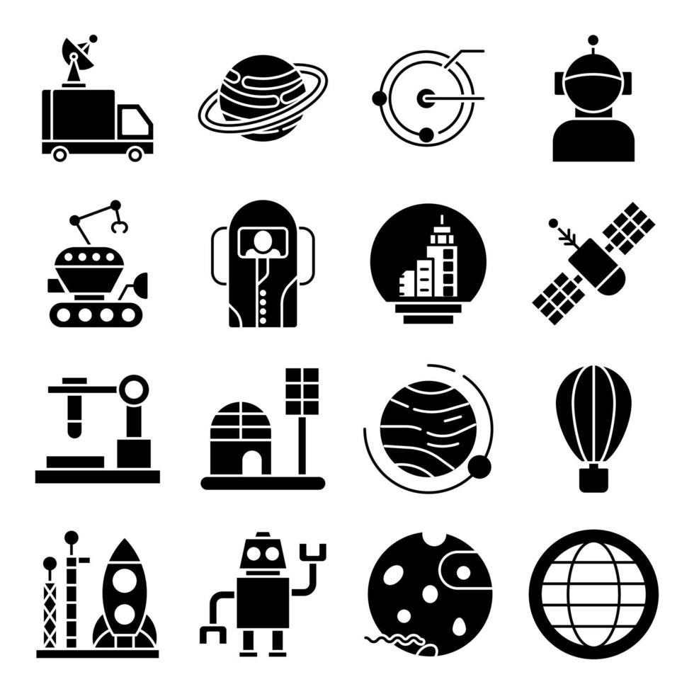 paquete de iconos de glifos robóticos vector