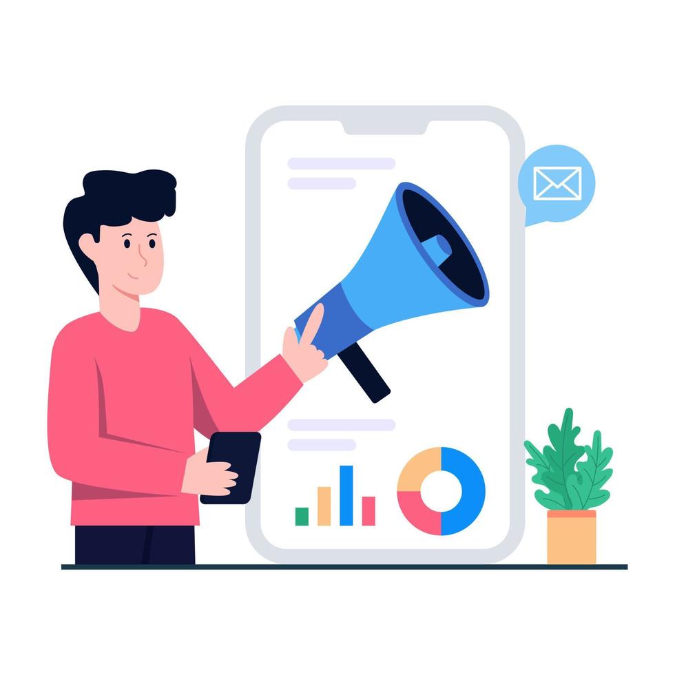 Flat design illustration of mobile business marketing vector