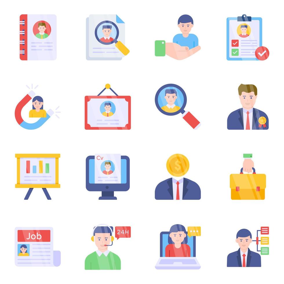 paquete de iconos planos de recursos humanos vector