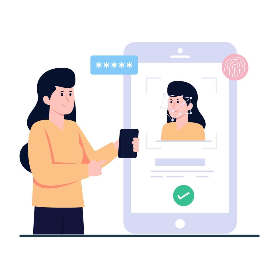 Modern design illustration of mobile face recognition vector