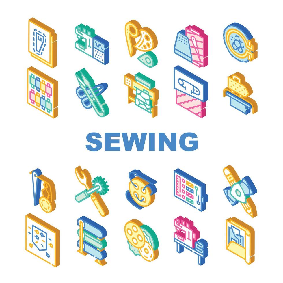 Sewing Craft Studio Collection Icons Set Vector