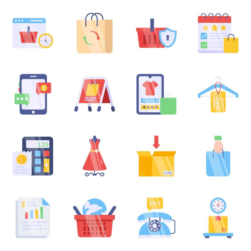 Pack of Shopping and Spending Flat Icons vector