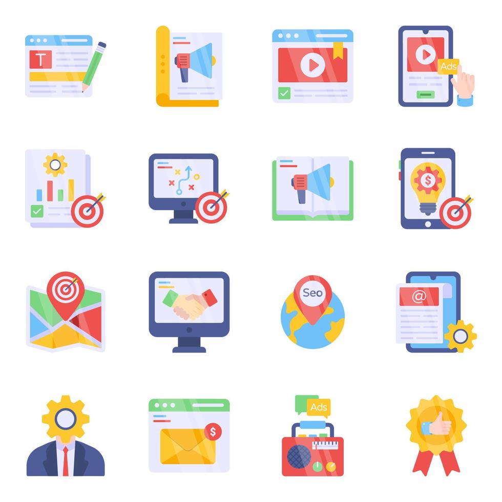 paquete de iconos planos web y de gestión vector