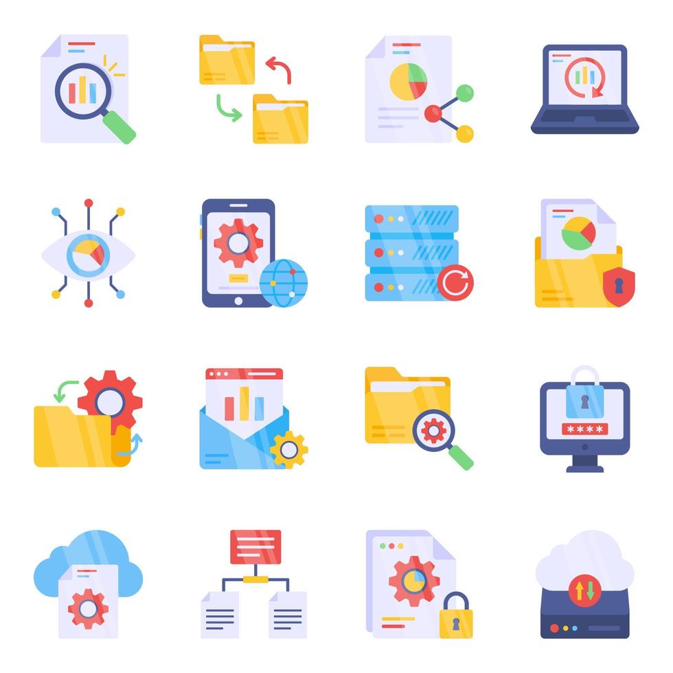 paquete de iconos planos de desarrollo de datos vector