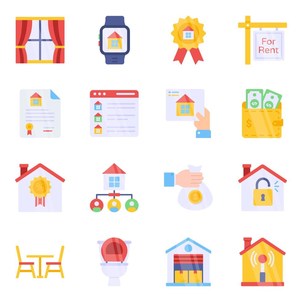 Pack of Buildings and Property Flat Icons vector