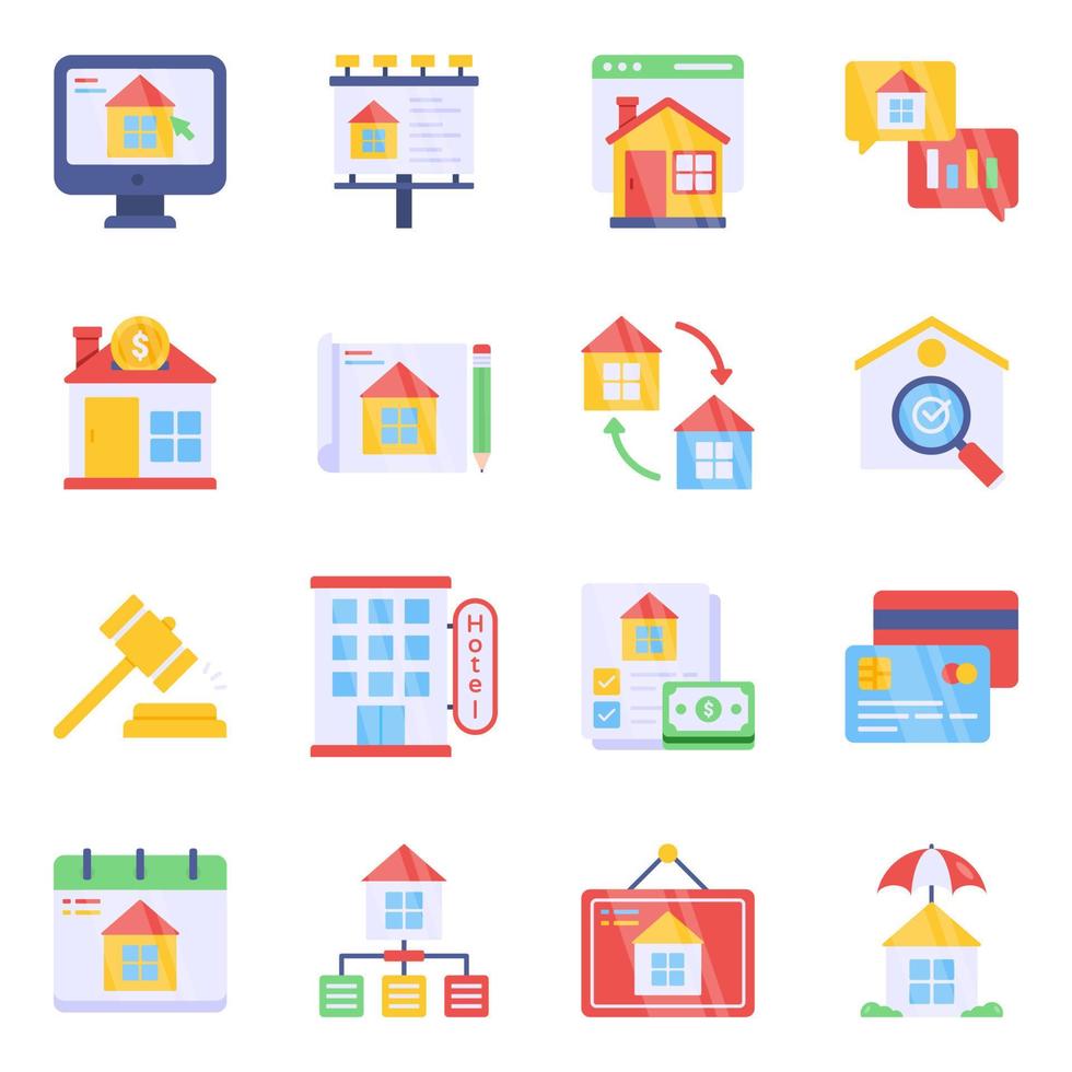Pack of Real Estate and Property Flat Icons vector