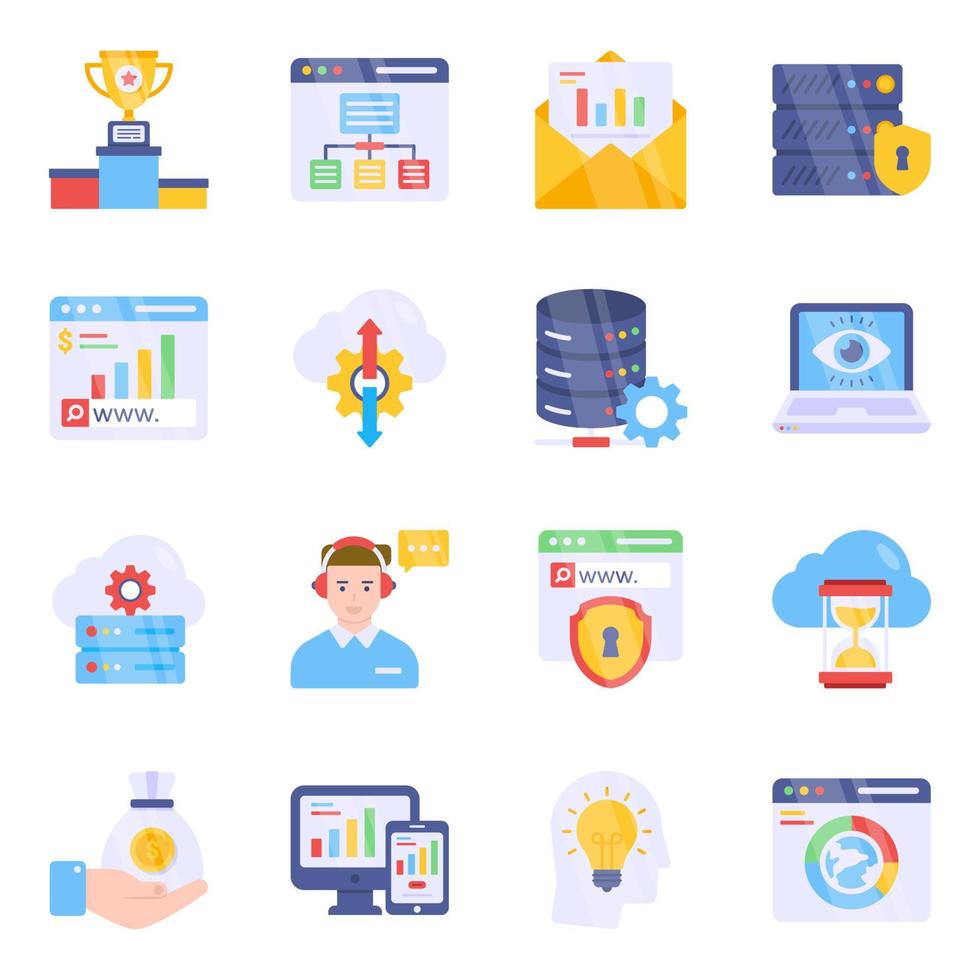 Pack of Search Engine Optimization Flat Icons vector