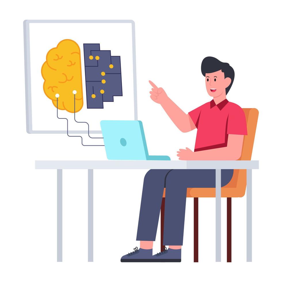 A flat design icon symbolizing concept of ai mind vector