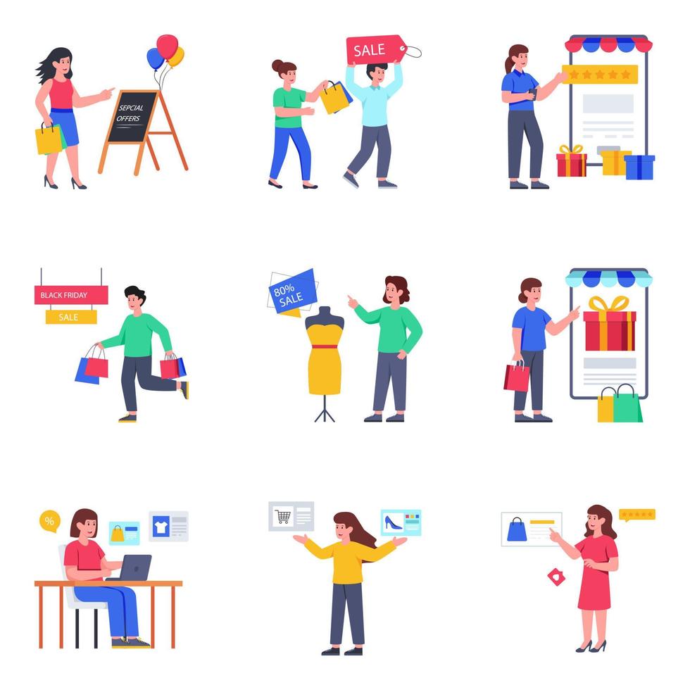 Pack of Shopping and Ecommerce Flat Illustrations vector