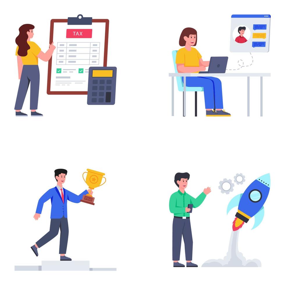 Pack of Business Startups Flat Illustrations vector