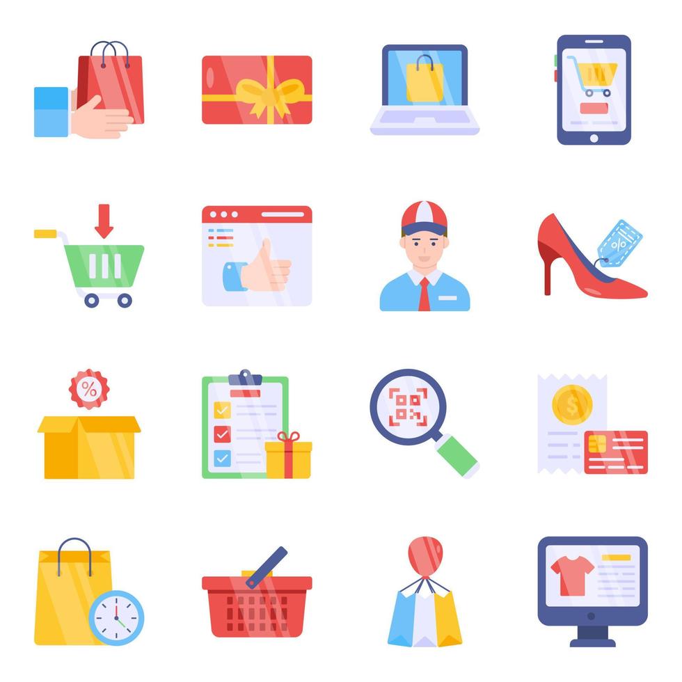 Pack of Shopping and Commerce Flat Icons vector